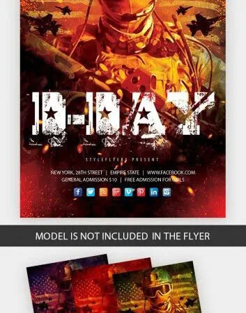 Grunge D Day Memorial Flyer Template 1