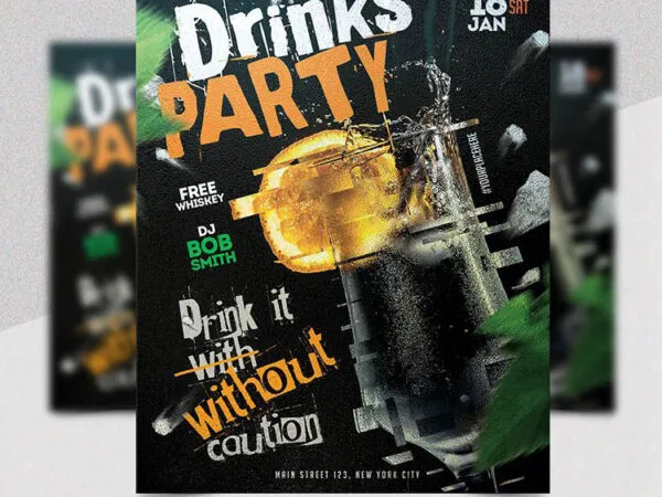 Grunge Distorted Drink Party Flyer Template 1