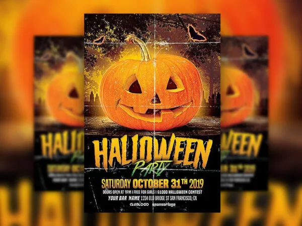 Grunge Halloween Party Flyer Template 1