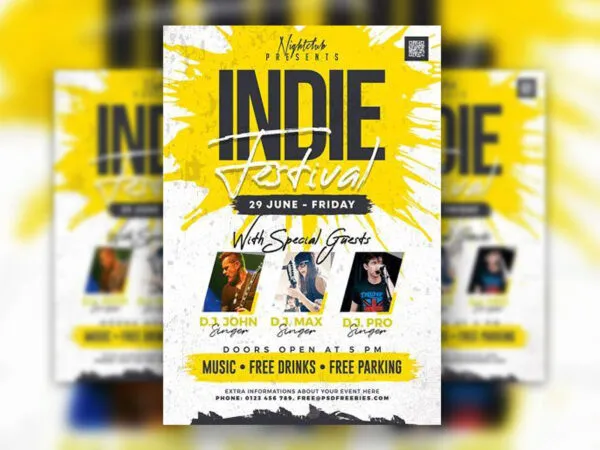 Grunge Indie Music Festival Event Flyer Template 1