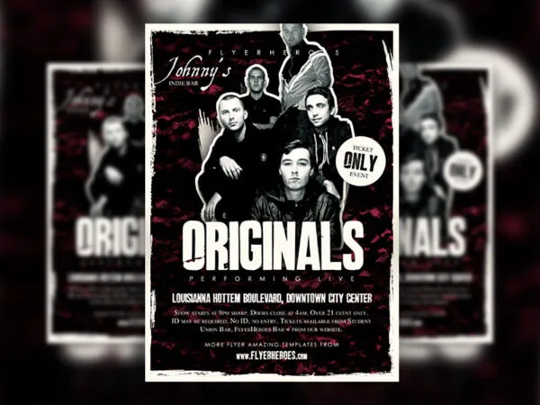Grunge Indie Rock Band Music Event Flyer Template with a Paint Stroke Border 1