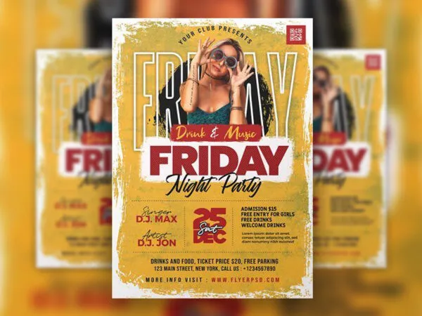 Grunge Ladies Friday Party Flyer Template 1