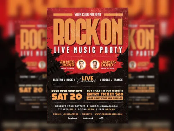 Grunge Live Rock Music Event Flyer Template 1