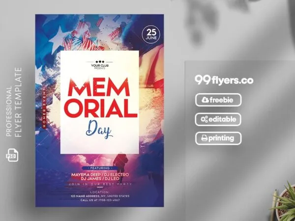 Grunge Memorial Day Event Flyer Template 1