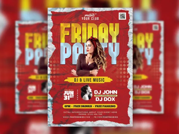 Grunge Red DJ Party Flyer Template 1