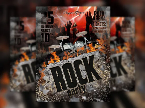 Grunge Rock Party Event Flyer Template 1