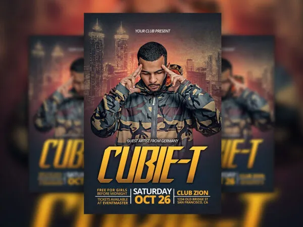 Grunge Urban DJ Party Event Flyer Template 1