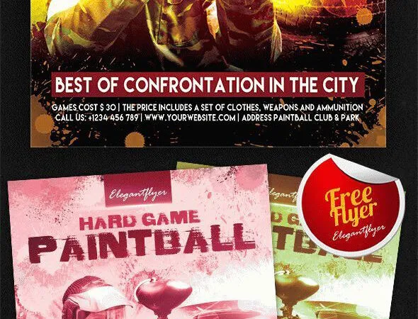 Grunge and Action Paintball Flyer Template Plus a Facebook Cover 1