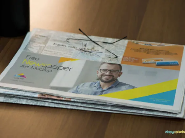 Half Folded Newspaper Mockup in Perspective 1