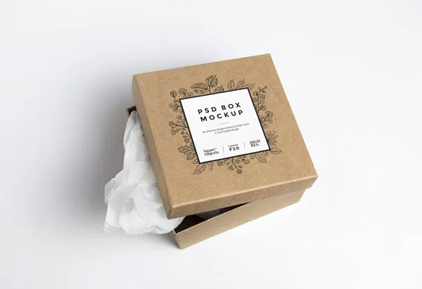 Half Open Square Cardboard Box Mockup 1