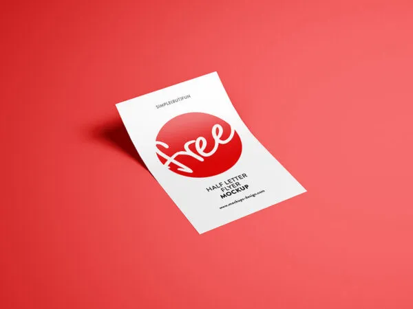 Half Page Flyer Mockup Bent on a Red Surface 1