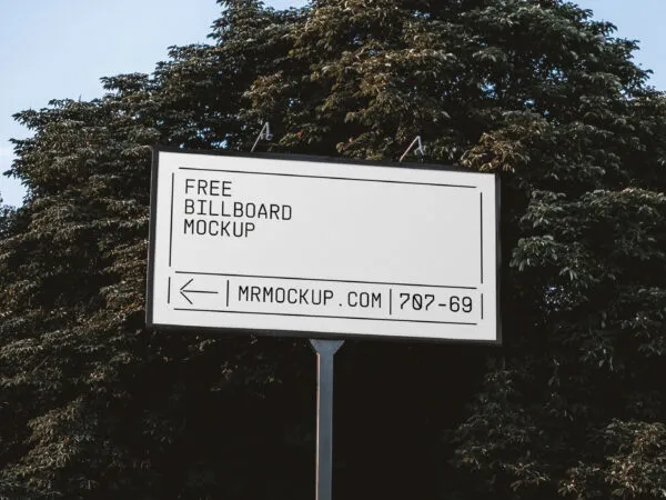 Half side View Horizontal Billboard in Park Mockup 1