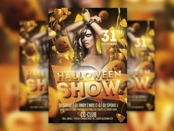 Halloween DJ Show Flyer Template Pumpkin and Golden Orange Background 1