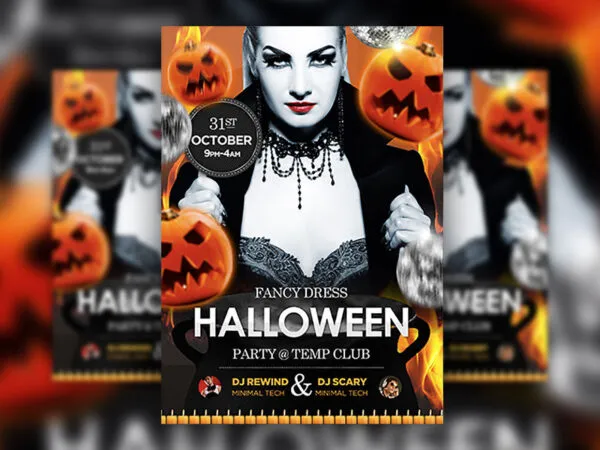 Halloween Flyer Template Featuring Scary Pumpkins and Fire 1