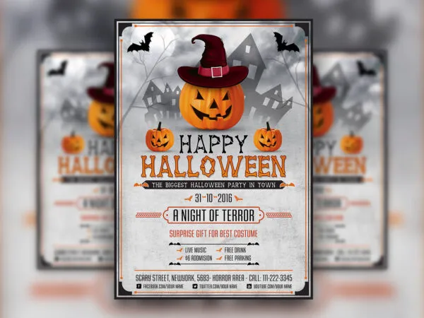 Halloween Night Festival Flyer Template with Scary Pumpkins 1