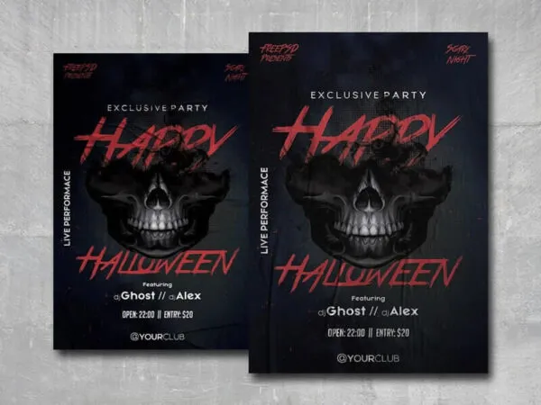 Halloween Party Flyer Template Featuring a Smokey Skull 1