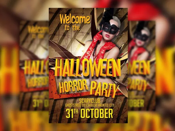 Halloween Party Flyer Template Showing Wall with Scratches at Background 1