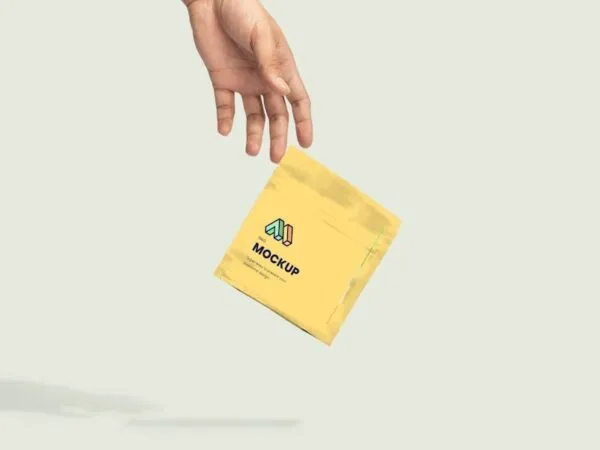 Hand Dropping Paper Bag Mockup in Facing View 1