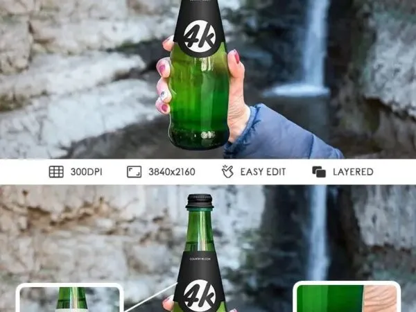 Hand Holding a Long Neck Glass Bottle Mockup 1