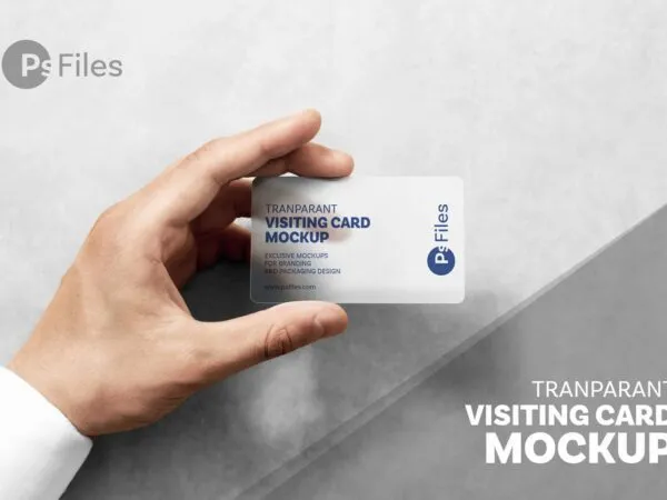 Handholding Multicolor Plastic Transparent Business Card Mockup 1