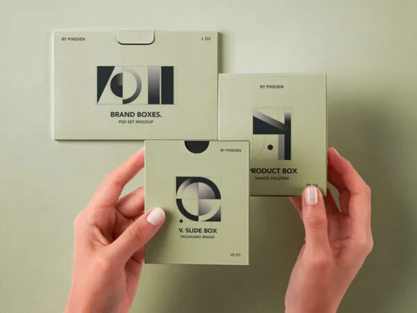 Hands Holding Product Boxes Mockup in Top Sight 1