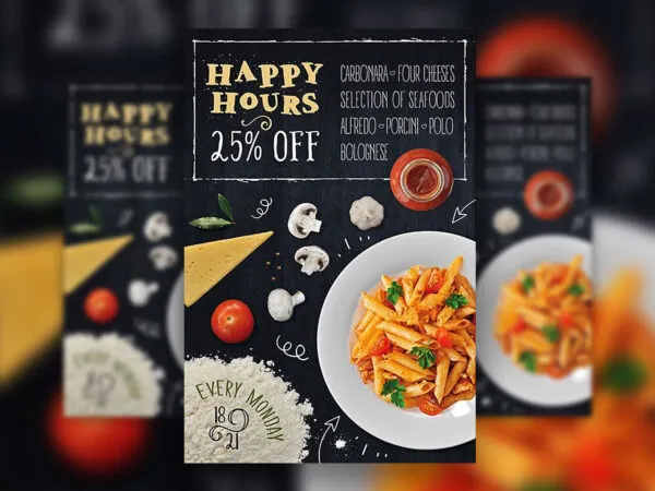 Handwriting Blackboard Happy Hour Food and Restaurant Flyer Template 1