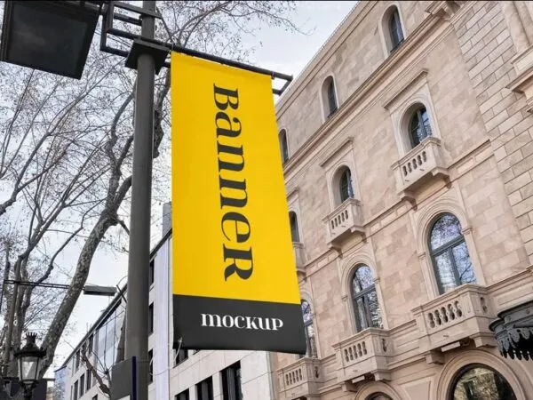 Hanging Banner Mockup in Perspective View 1