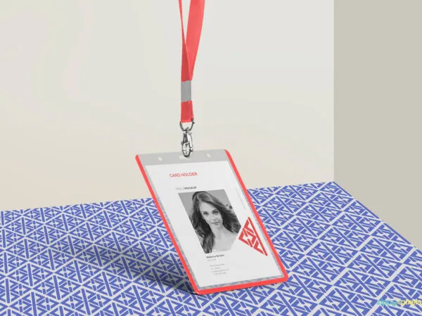 Hanging Corporate ID Card and its Holder in Half Side View Mockup 1