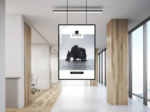 Hanging Poster Mockup with Realistic Office Setting 1