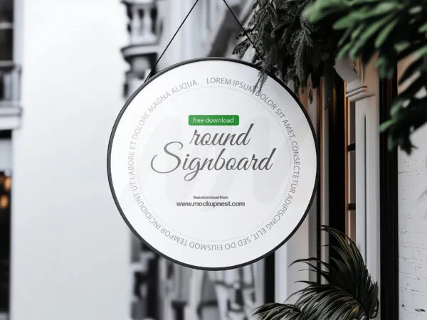 Hanging Round Signboard Mockup 1