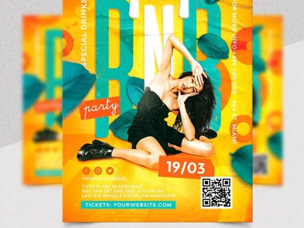 Happy Orange and Blue RNB Party Flyer Template 1