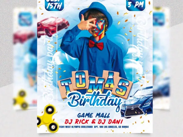 Happy White and Blue Kids Birthday Flyer Template 1