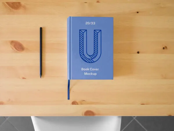 Hard Cover Mockup of a Book with a Ribbon Bookmark 1