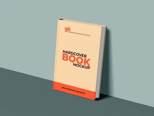 Hardcover Book Against the Wall Mockup 1