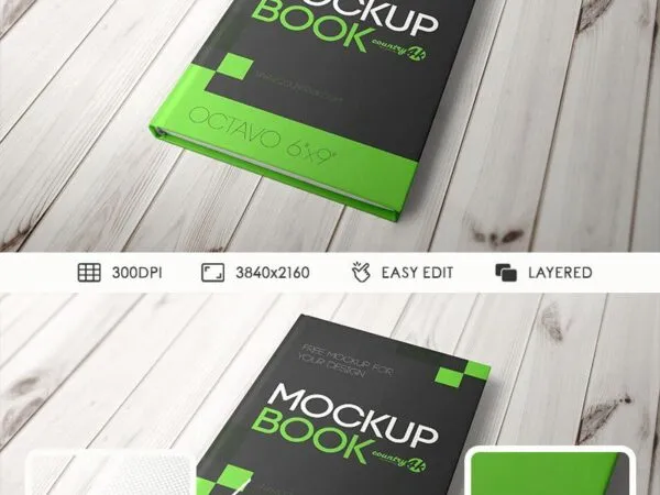 Hardcover Book Mockup on a Wooden Table 1