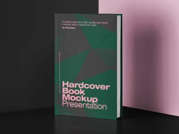 Hardcover Book Standing in a Corner Mockup 1