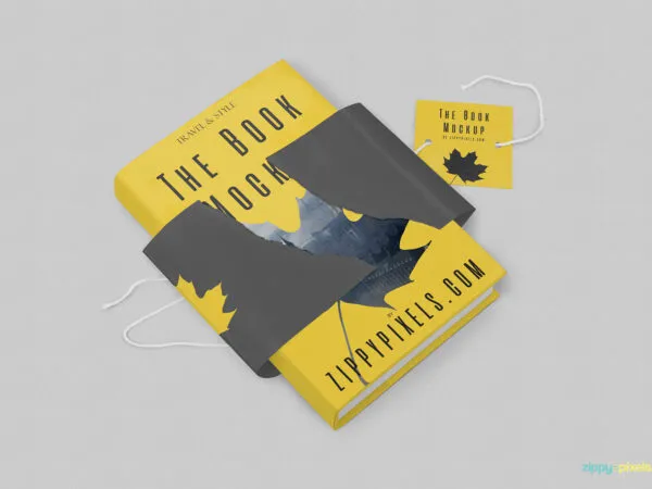 Hardcover Book With Torn Special Wrapping Plus a Tag Mockup 1