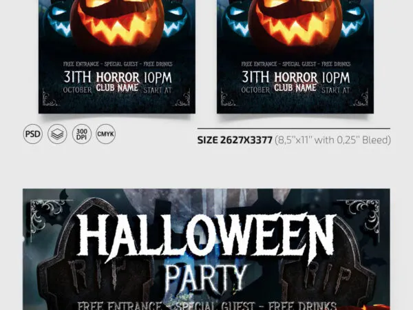 Haunted Halloween Party Flyer Template Facebook Cover Template 1