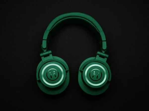 Headphones Placed in the Top View Mockup 1