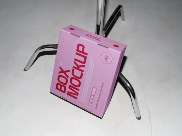 High Angle Standing Cardboard Box With Tripod Mockup 1