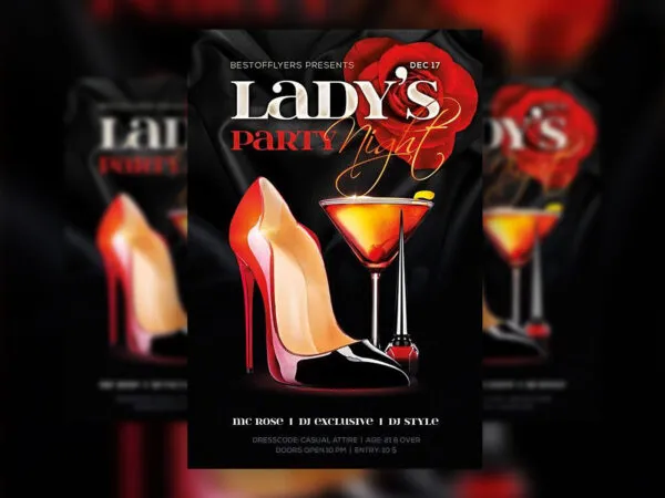 High Heels and Cocktail Ladys Night Flyer Template and Facebook Cover 1