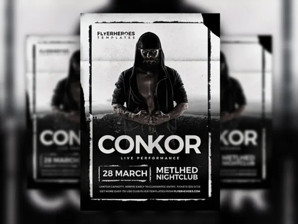 Hip Hop Party Flyer Template with Black and White Theme 1