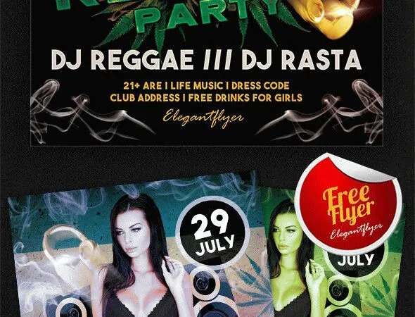 Hip Hop Smoky Reggae Party Flyer Template with a Facebook Cover 1