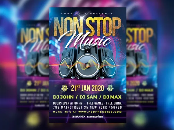 Hip Hop Sparkly Non Stop Music Party Flyer Template 1