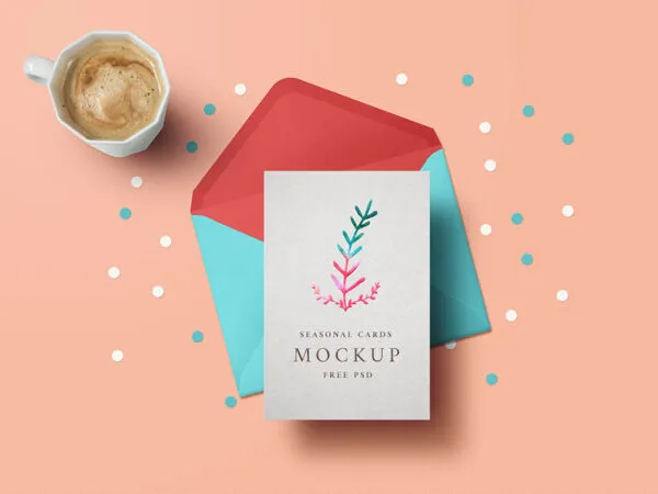 Holiday Greeting Card Mockup Featuring a Coffee Mug 1