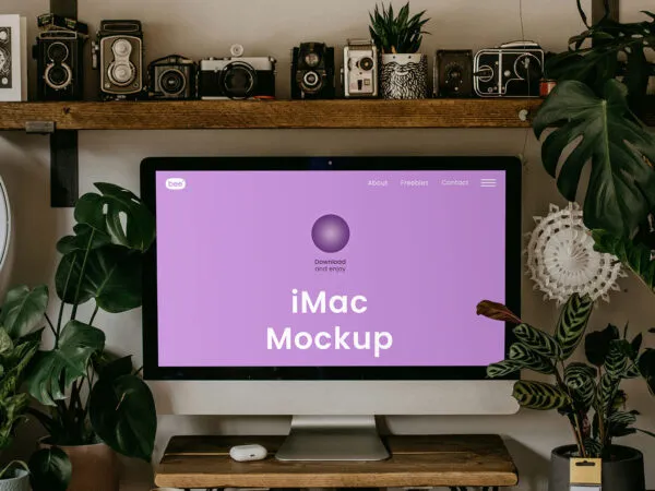 Home Office iMac with Plants Mockup 1