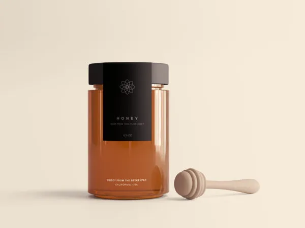 Honey Jar and a Wooden Spoon Mockup 1