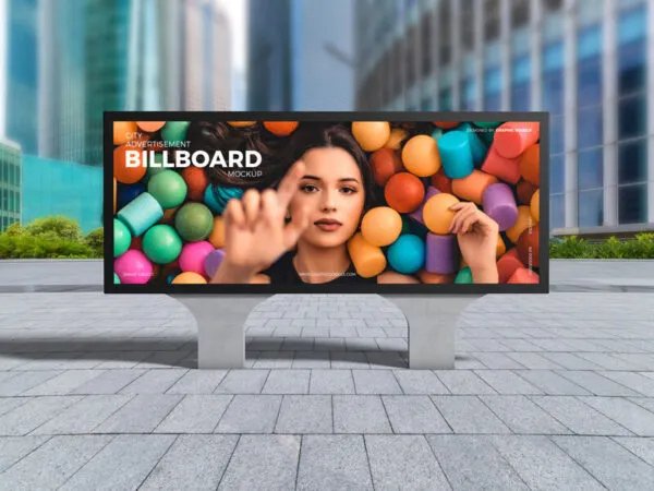 Horizontal Advertisement Billboard in the City Mockup Front View 1