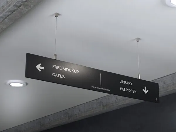 Horizontal Direction Sign Mockup Hanging with Steel Wire 1