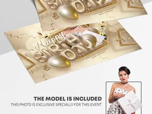 Horizontal Golden Confetti Birthday Party Flyer Template 1